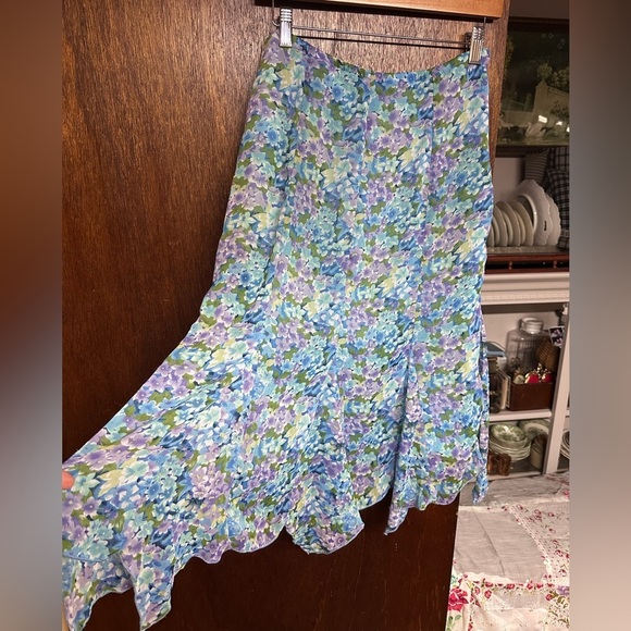 Y2K Notations Floral Vibrant Midi Skirt With Elastic Waist Asymmetrical Flowy - Picture 4 of 15